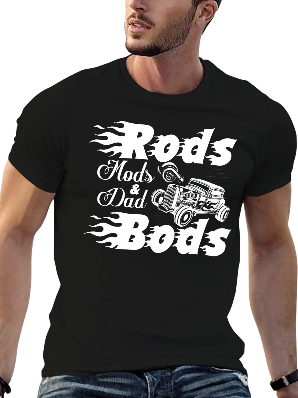 Rods Mods Dad & Bods Black Graphic T-Shirt