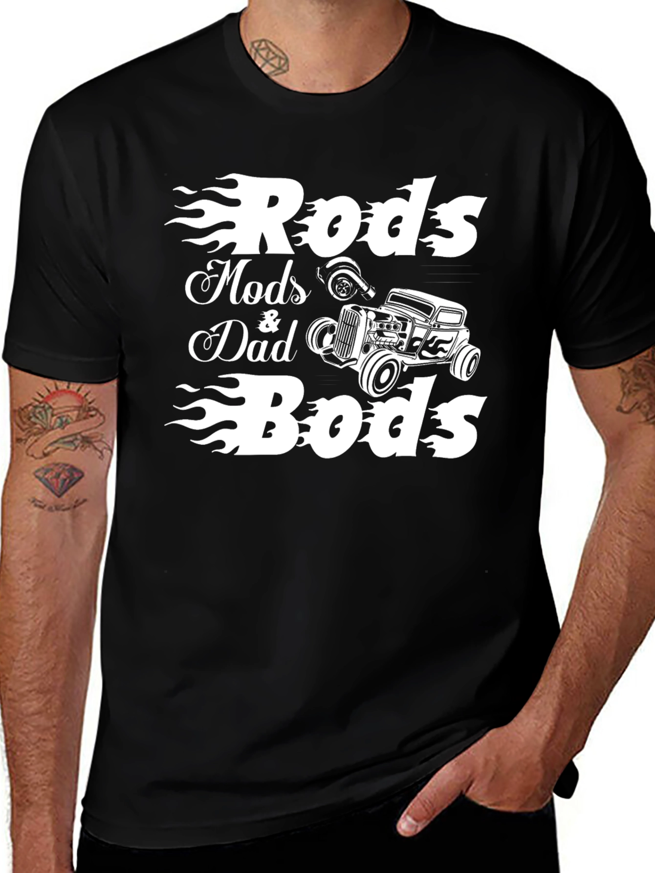 Rods Mods Dad & Bods Black Graphic T-Shirt