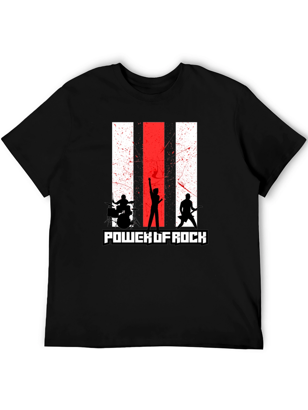 Power of Rock Band T-Shirt - Black Crew Neck