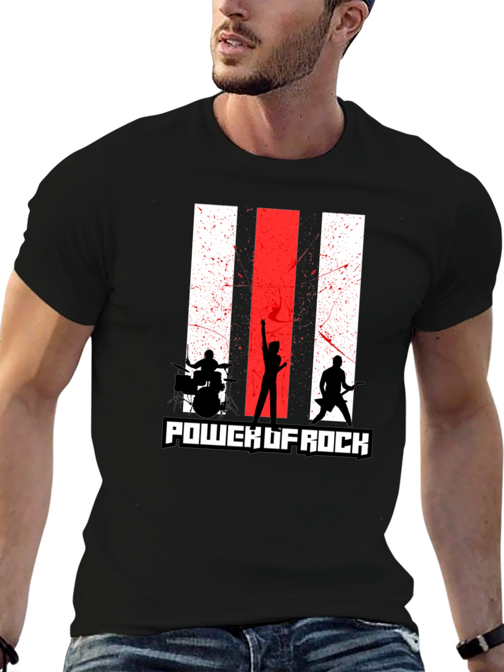 Power of Rock Band T-Shirt - Black Crew Neck