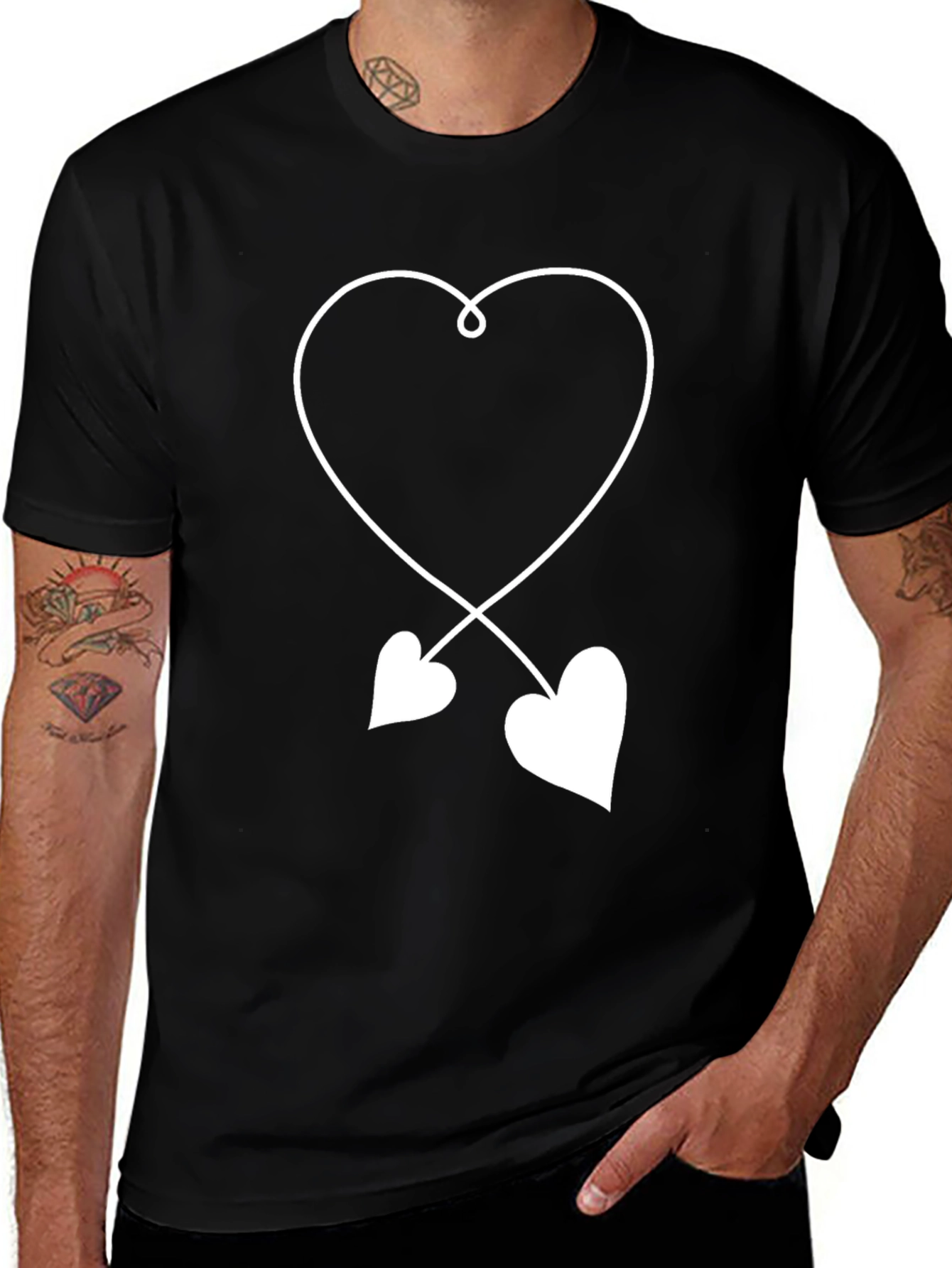 Heart Design T-Shirt - Black Cotton Blend