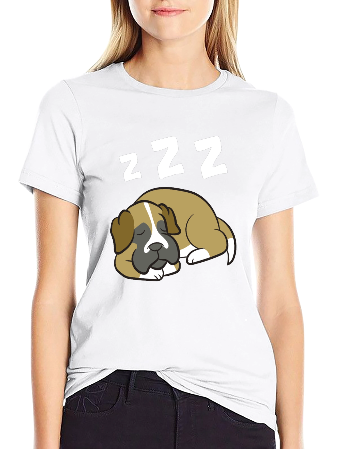 Cute Sleeping Dog ZZZ Mens Black T-Shirt