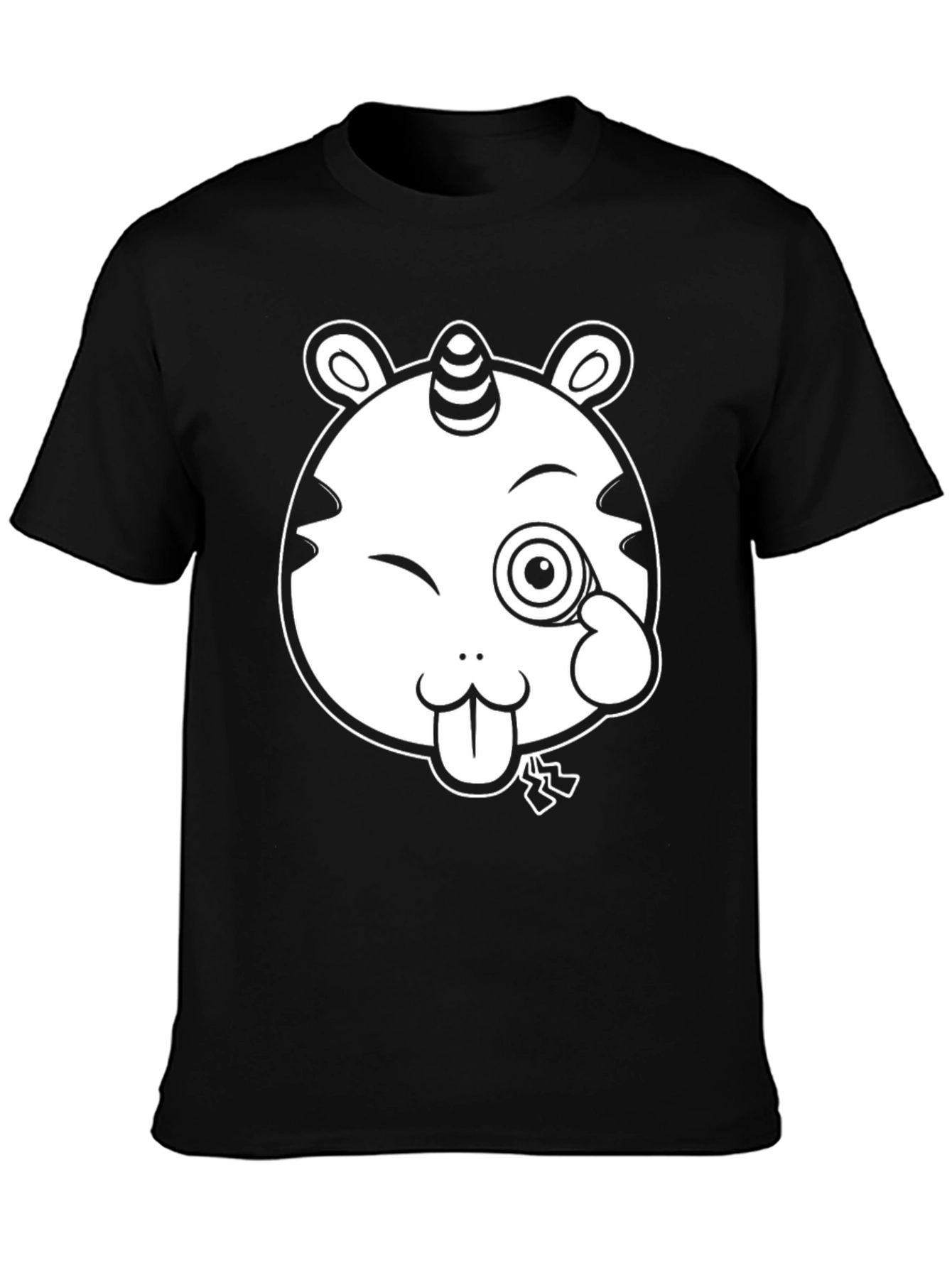 Unicorn-Tiger Cartoon Graphic Black Tee