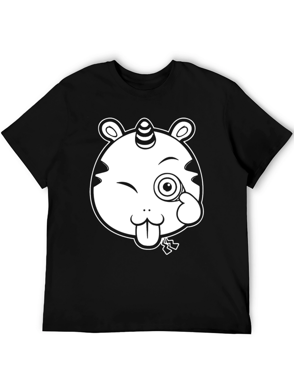 Unicorn-Tiger Cartoon Graphic Black Tee