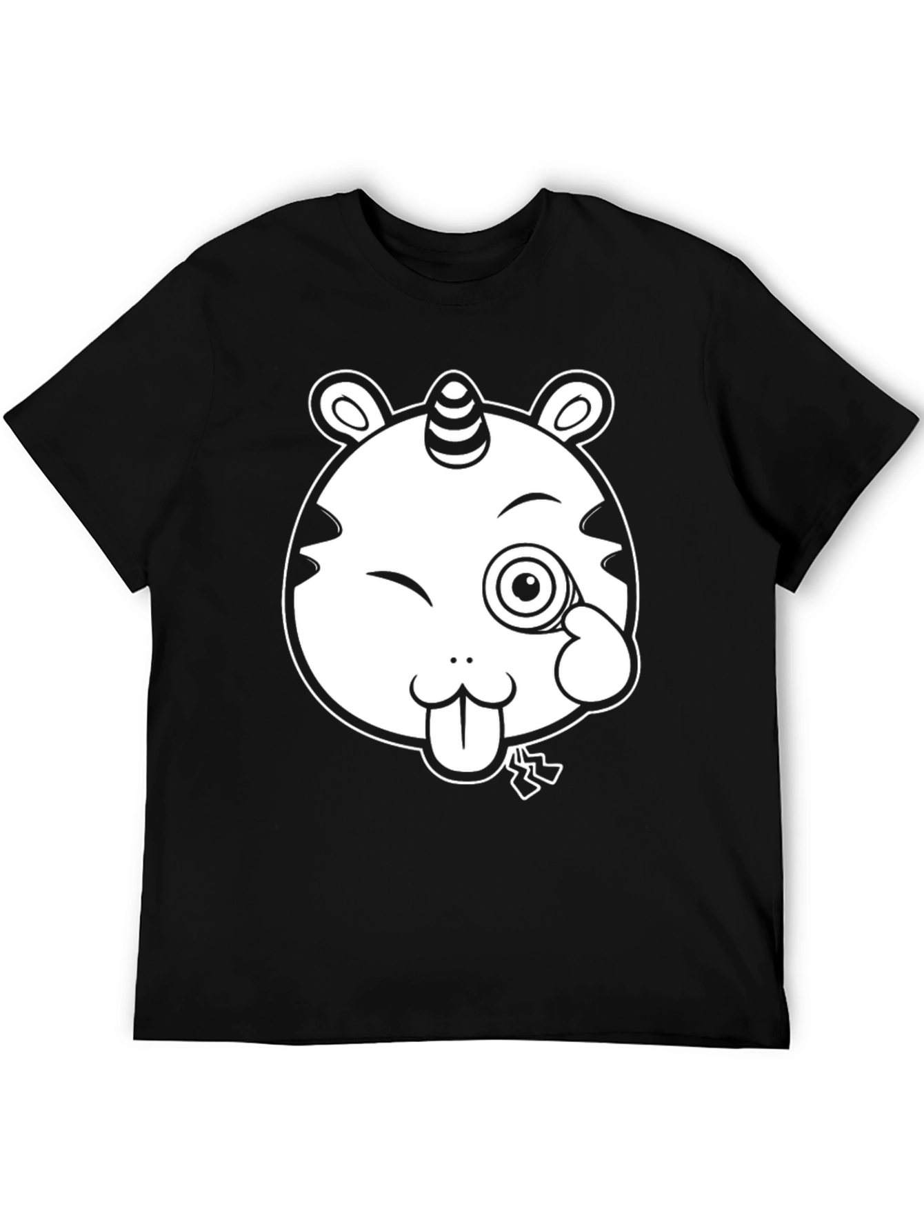 Unicorn-Tiger Cartoon Graphic Black Tee