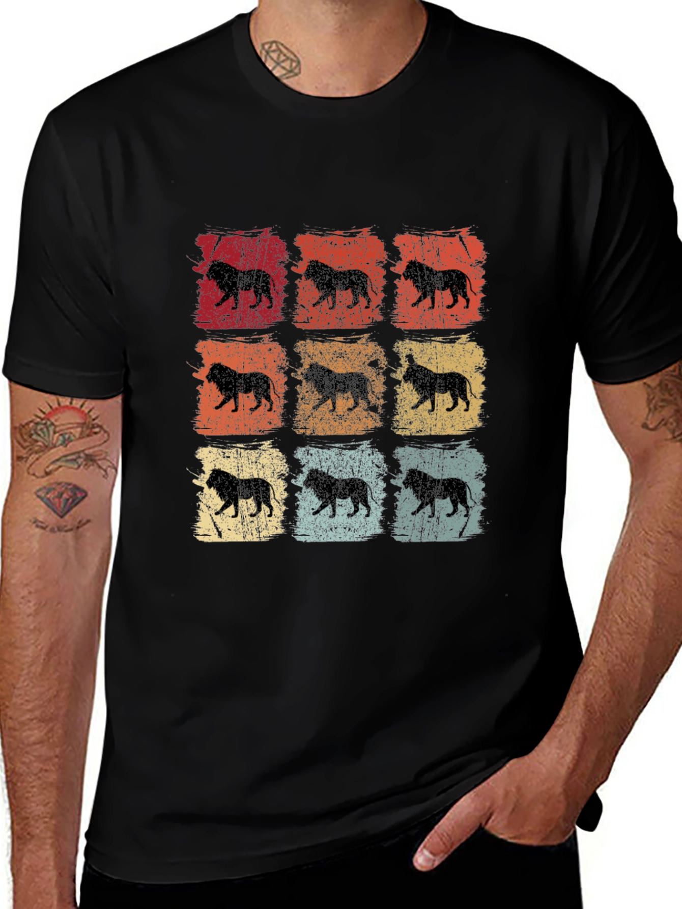 Retro Lion Print Mens T-Shirt