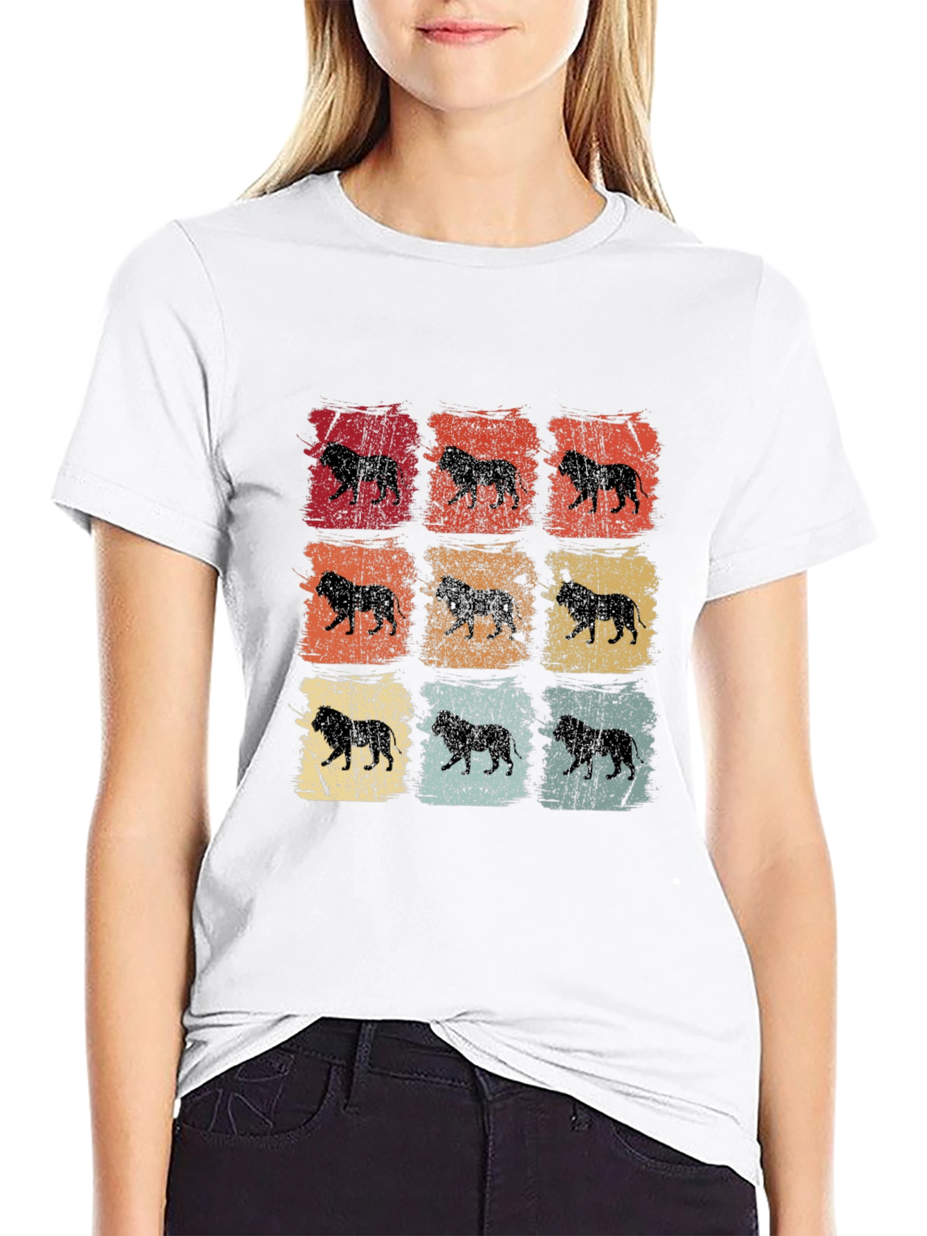Retro Lion Print Mens T-Shirt
