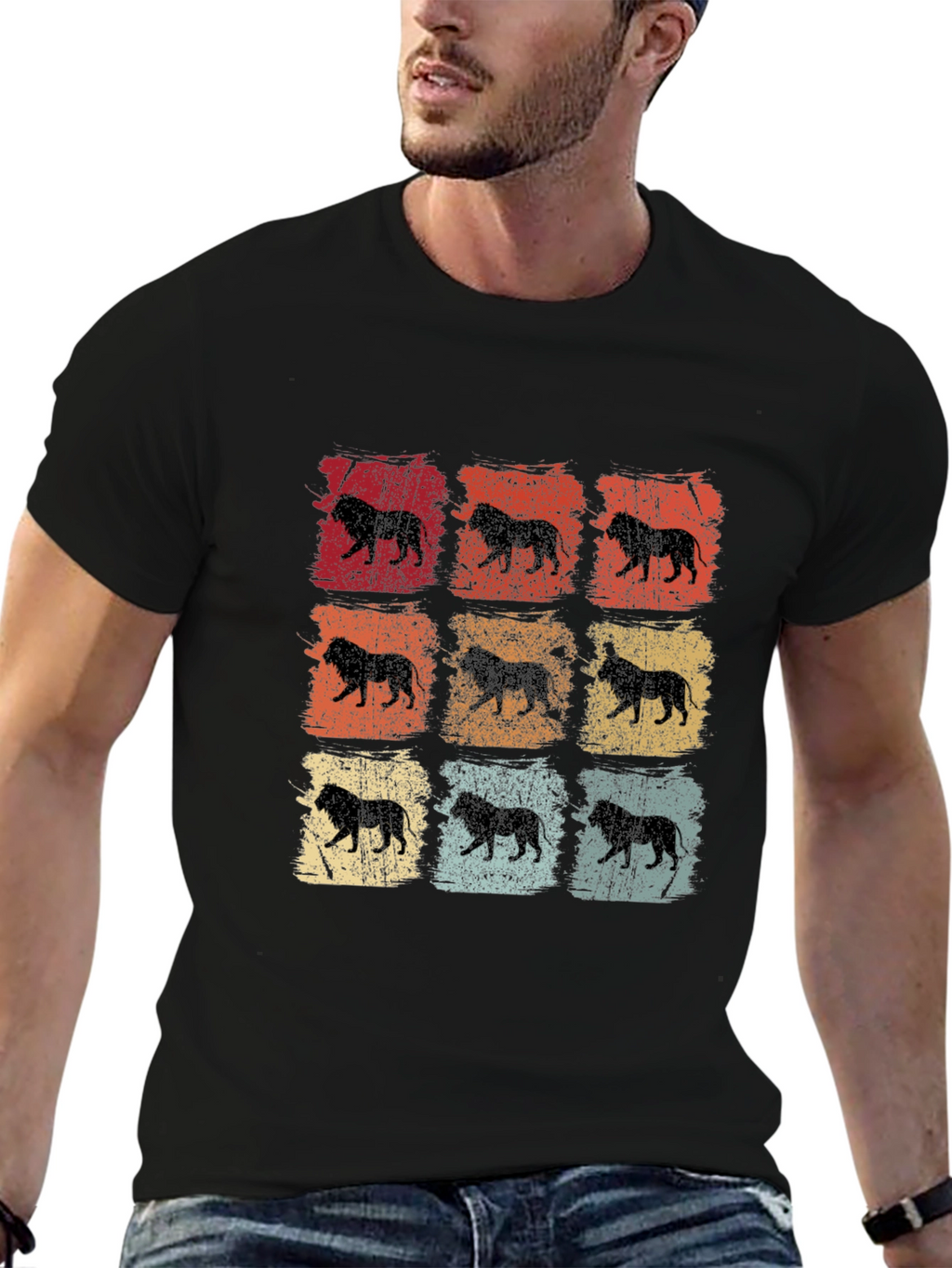 Retro Lion Print Mens T-Shirt