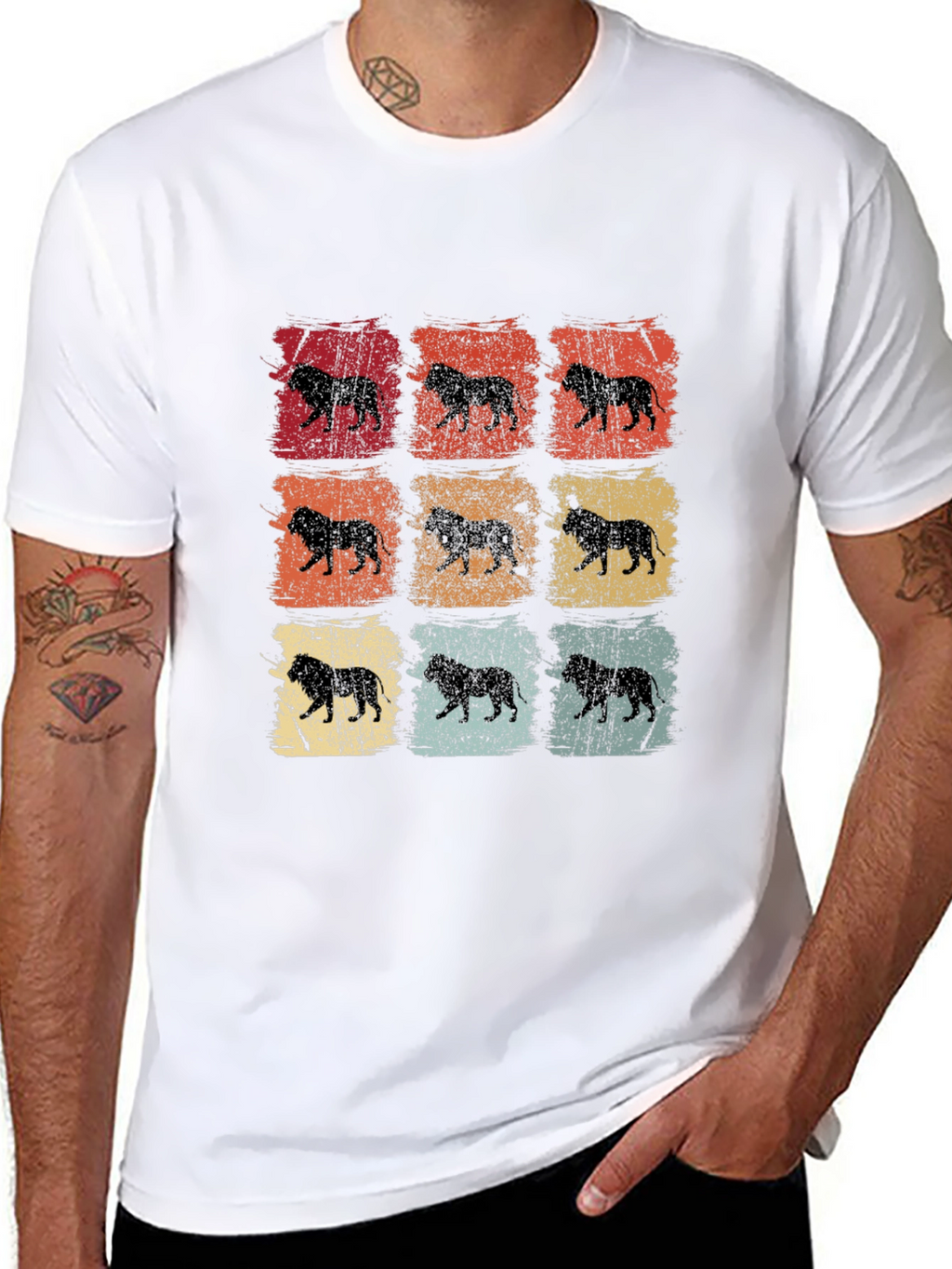 Retro Lion Print Mens T-Shirt