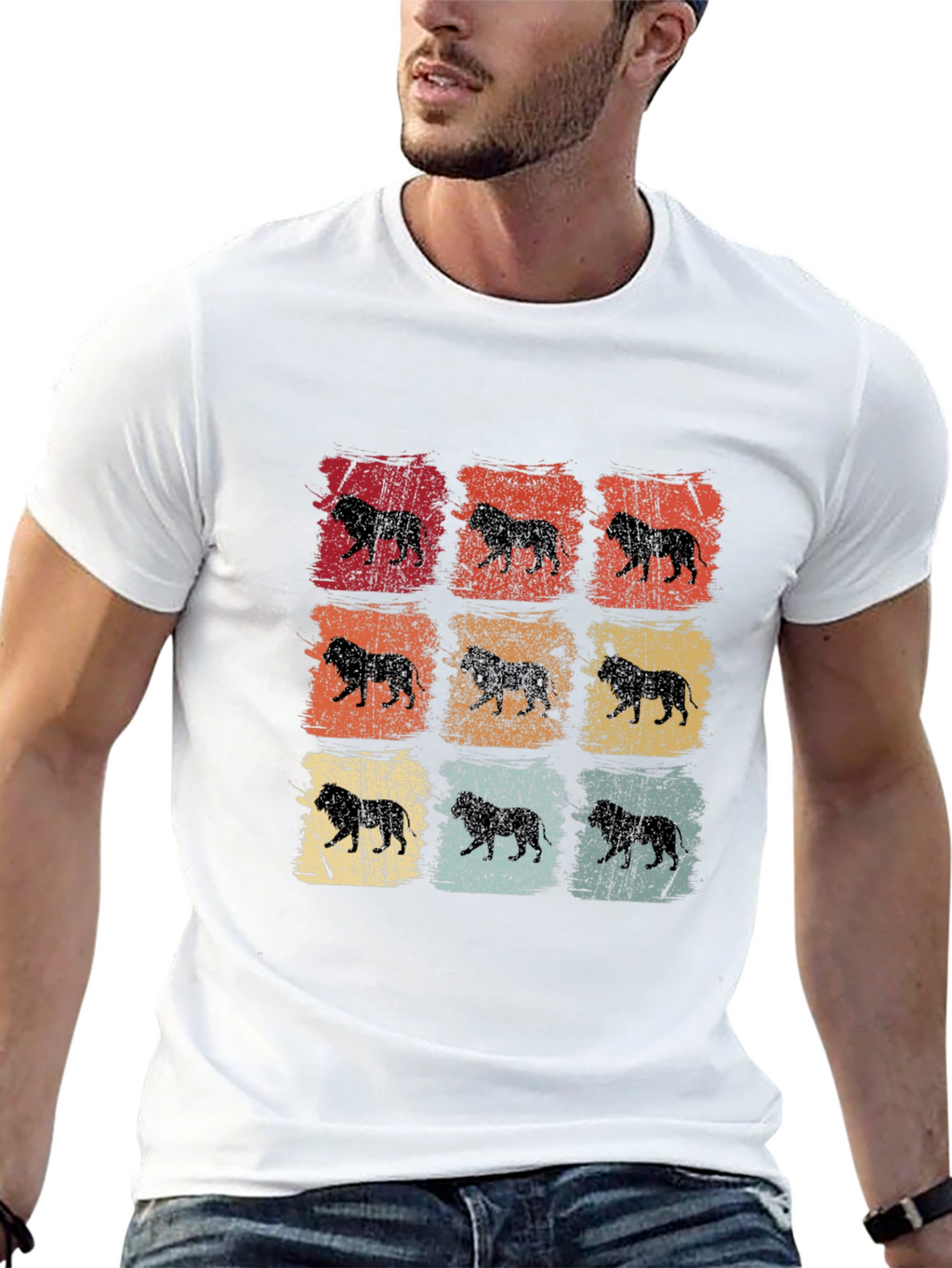 Retro Lion Print Mens T-Shirt