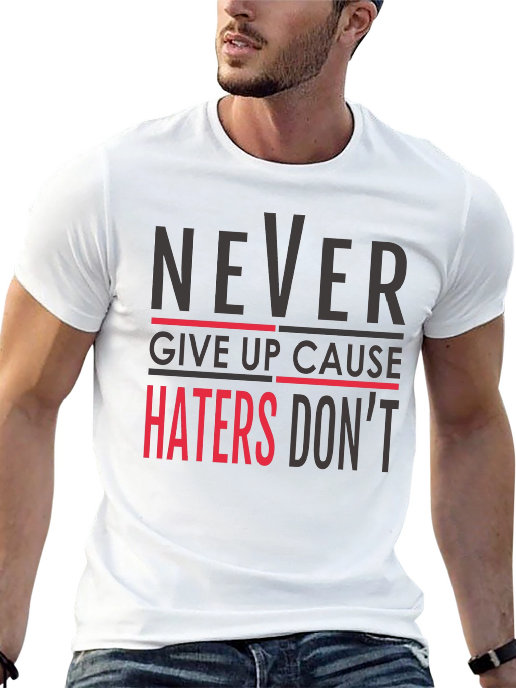 Never Give Up Graphic Tee - Motivational Mens T-Shirt