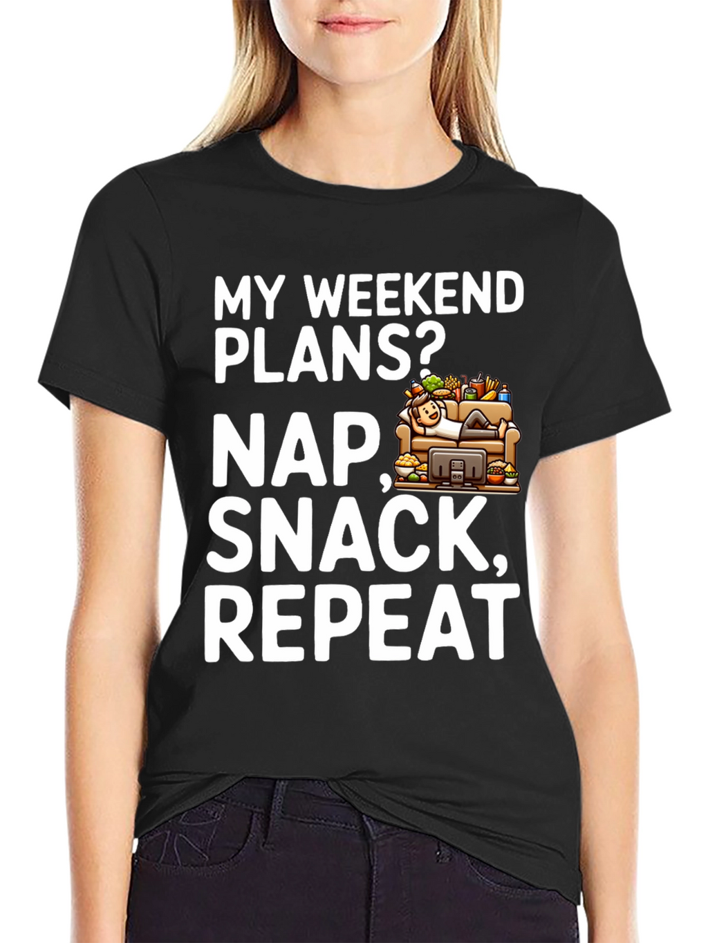 My Weekend Plans Nap Snack Repeat Black T-Shirt