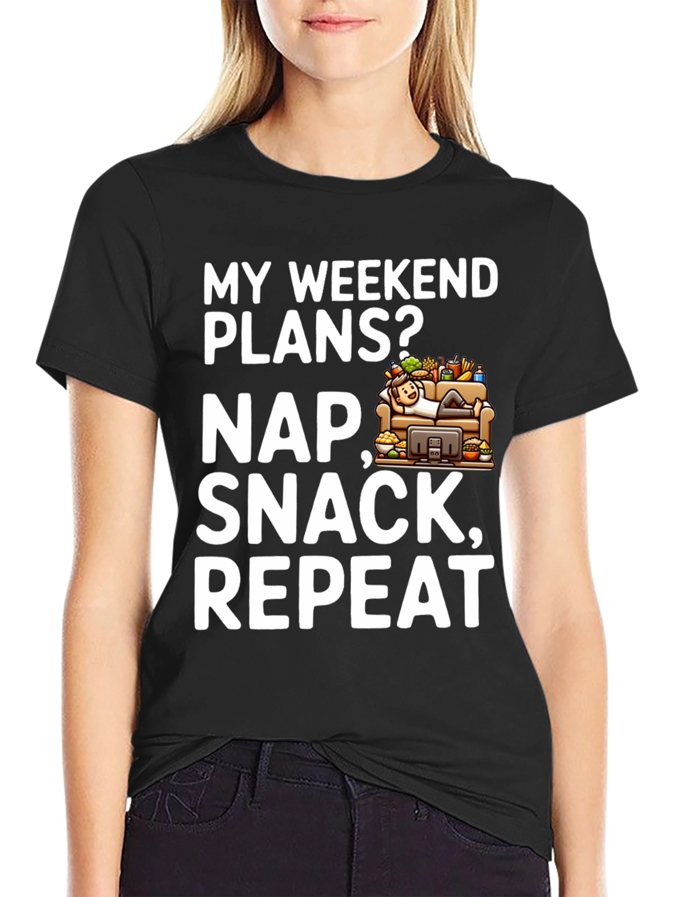 My Weekend Plans Nap Snack Repeat Black T-Shirt