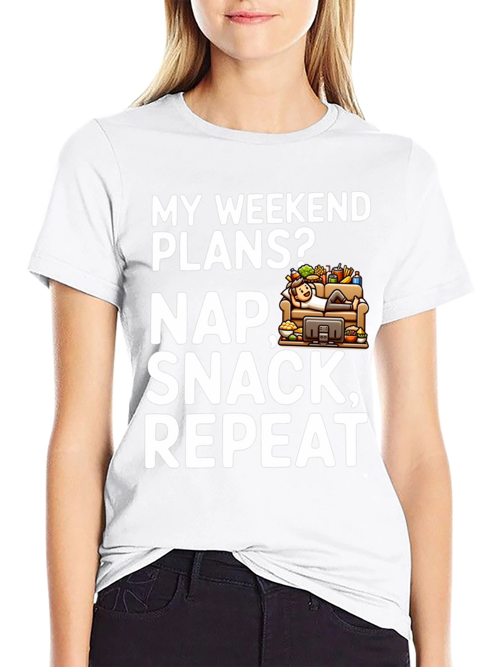 My Weekend Plans Nap Snack Repeat Black T-Shirt