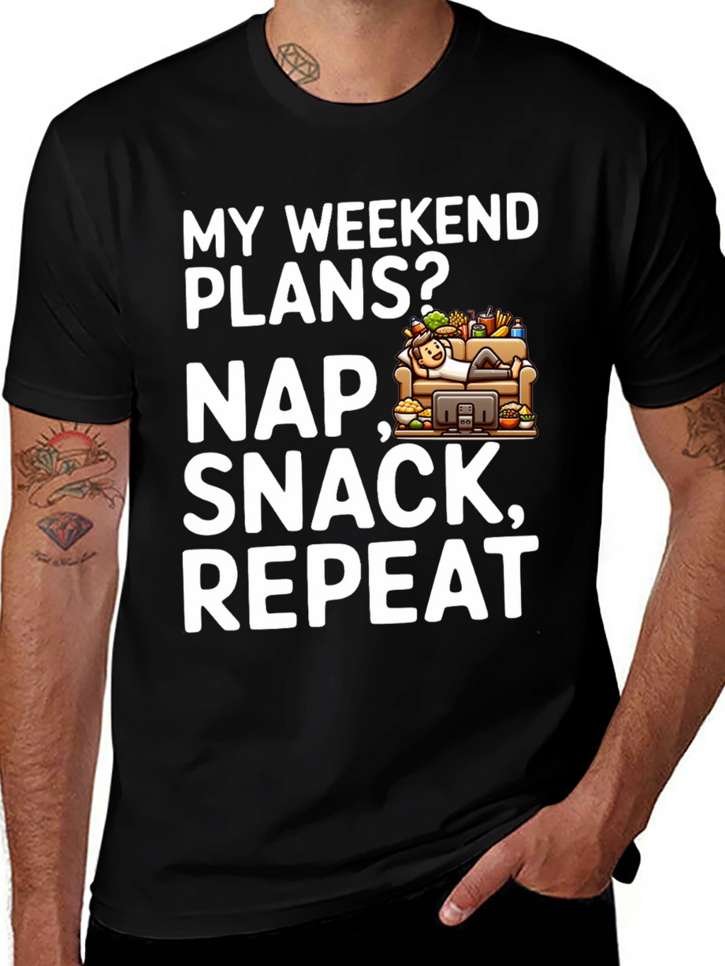 My Weekend Plans Nap Snack Repeat Black T-Shirt