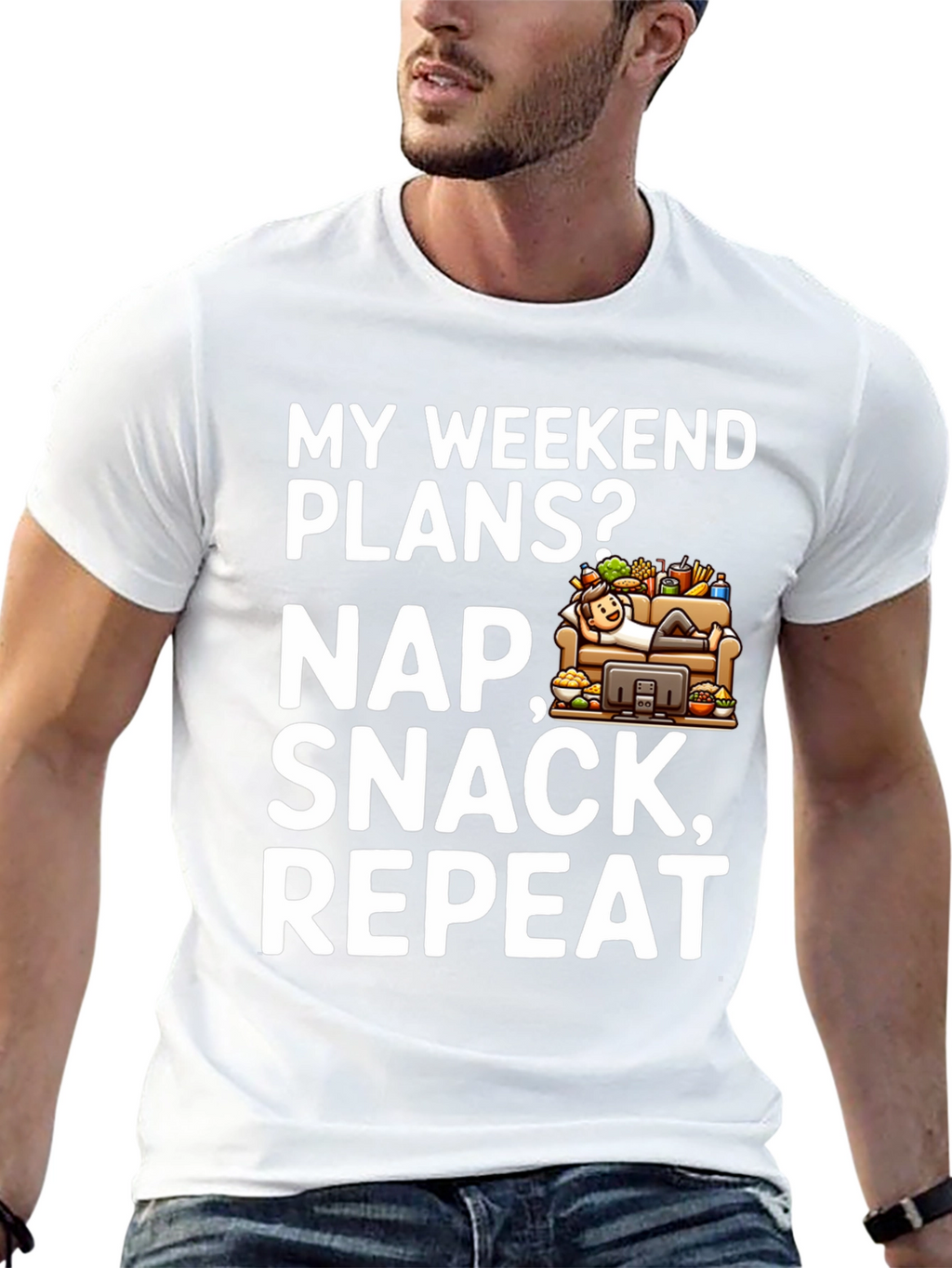 My Weekend Plans Nap Snack Repeat Black T-Shirt