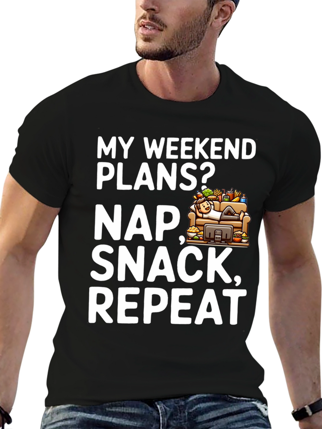 My Weekend Plans Nap Snack Repeat Black T-Shirt