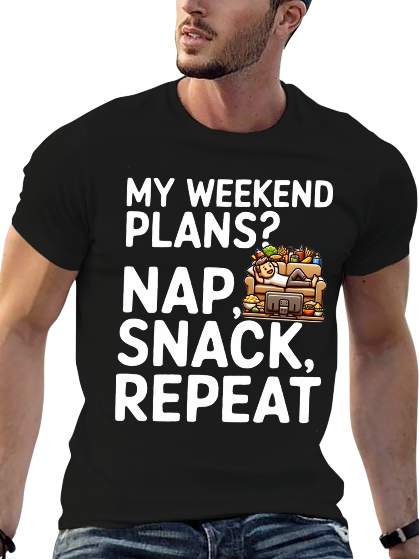 My Weekend Plans Nap Snack Repeat Black T-Shirt
