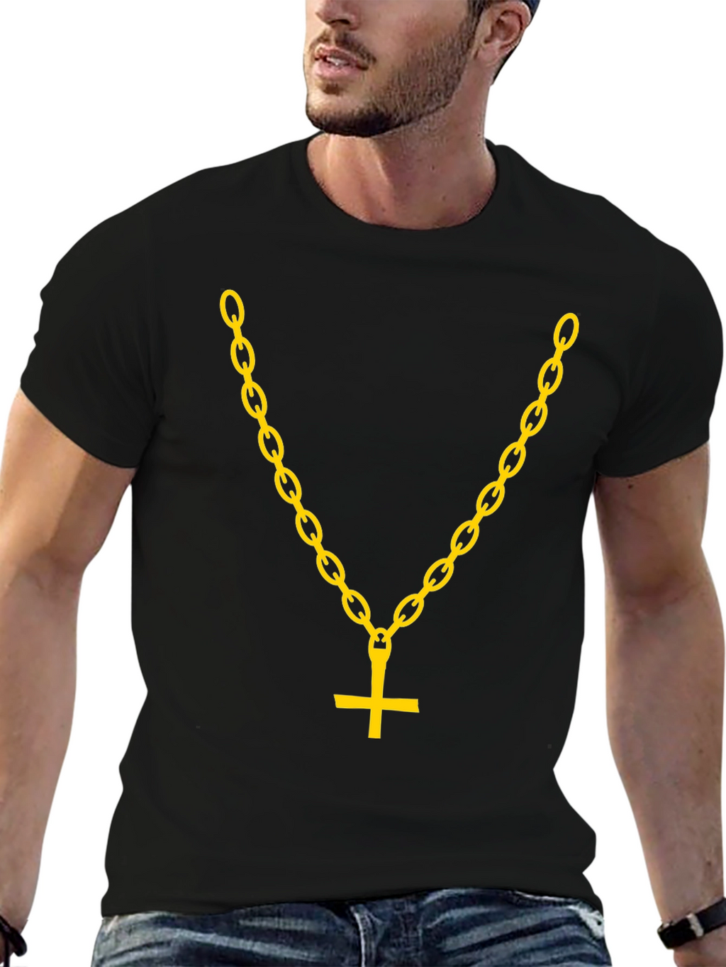 Inverted Cross Chain Graphic Tee - Bold Statement Shirt