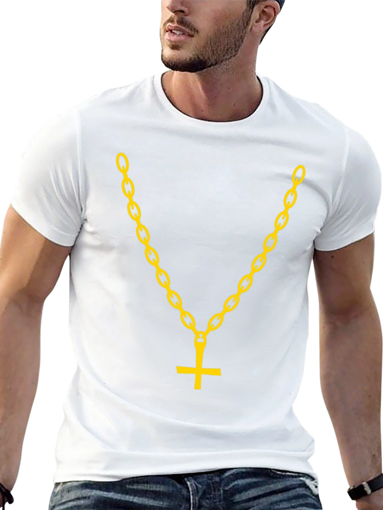 Inverted Cross Chain Graphic Tee - Bold Statement Shirt