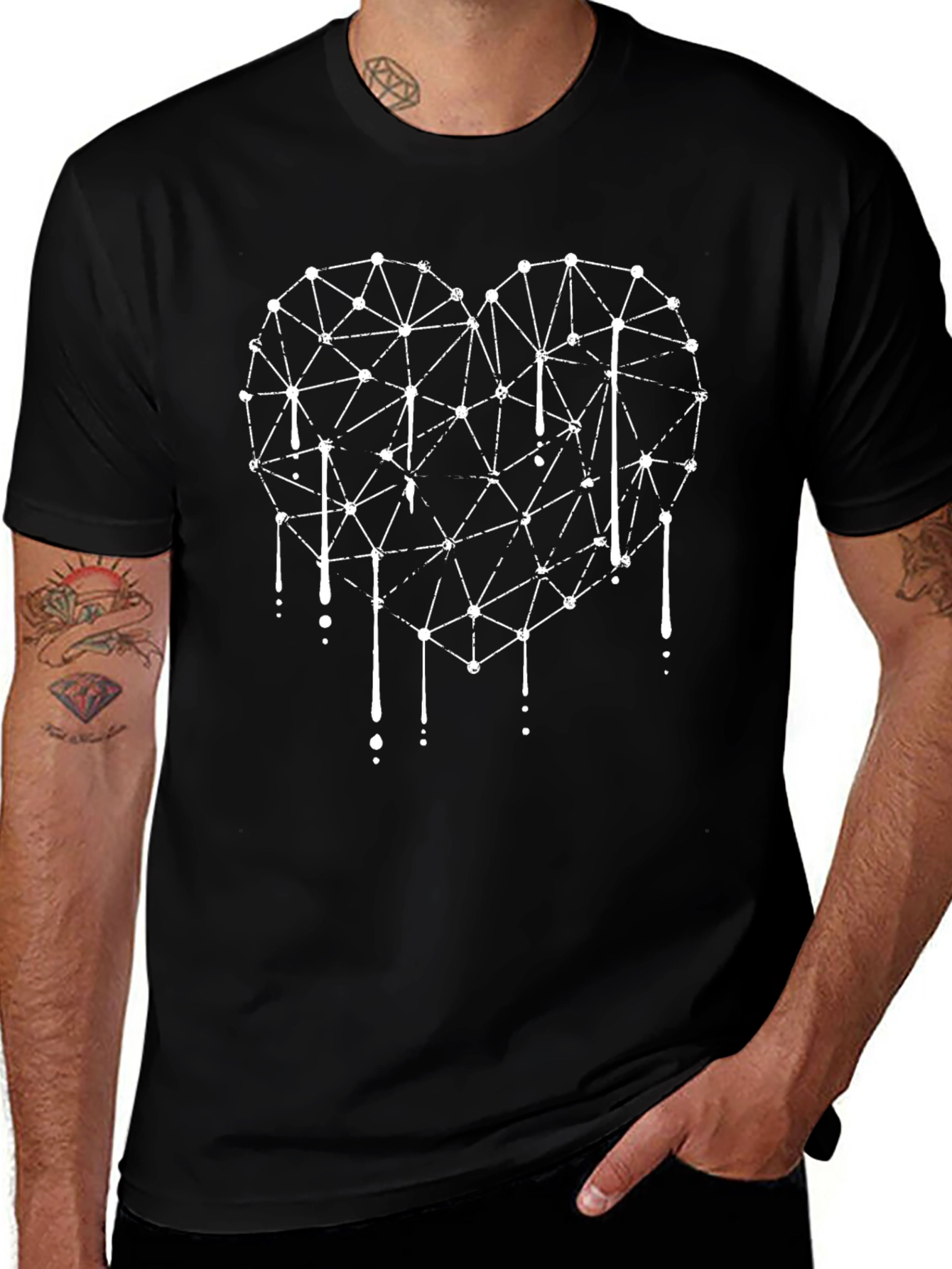 Geometric Heart Drip Graphic Tee - Modern Style