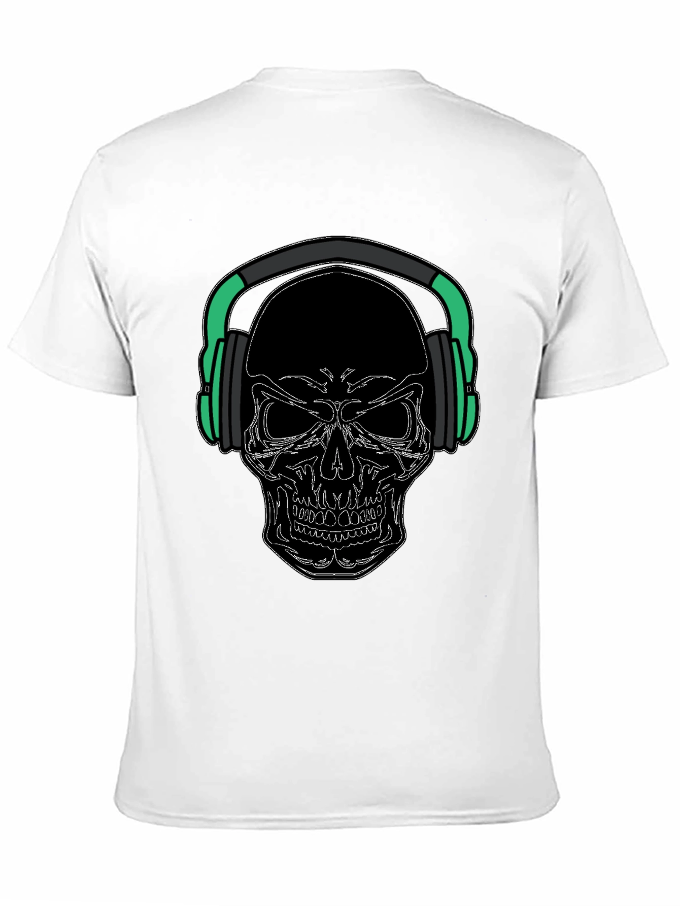 Skull with Headphones Graphic Tee - Black