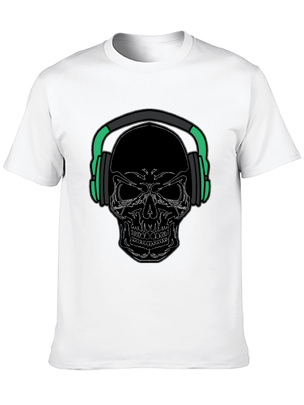 Skull with Headphones Graphic Tee - Black