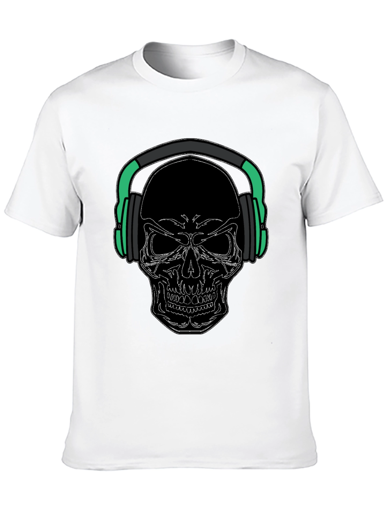 Skull with Headphones Graphic Tee - Black