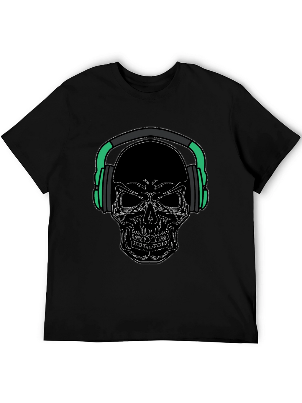 Skull with Headphones Graphic Tee - Black