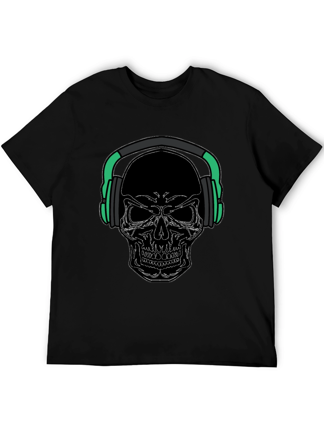 Skull with Headphones Graphic Tee - Black