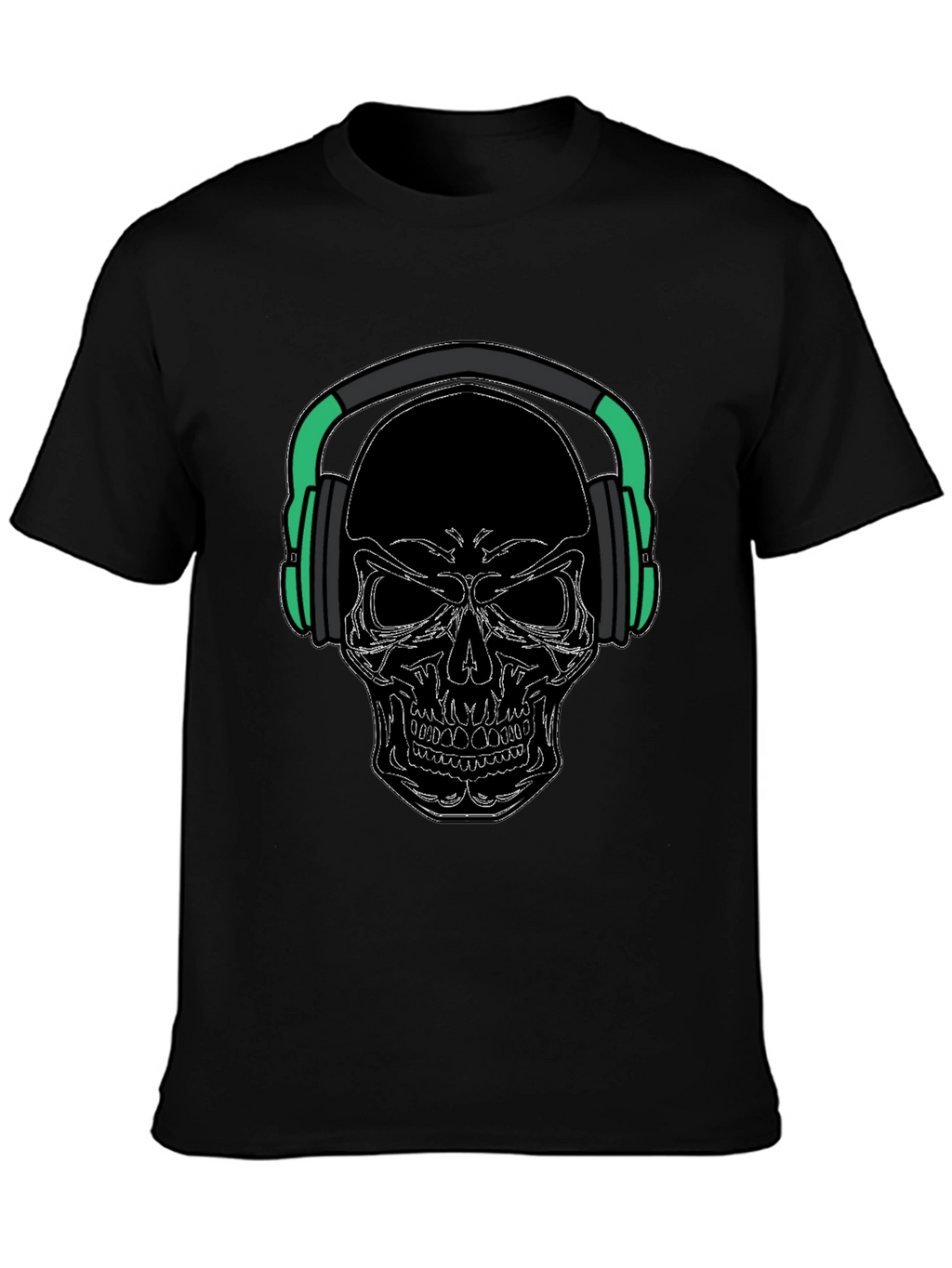 Skull with Headphones Graphic Tee - Black