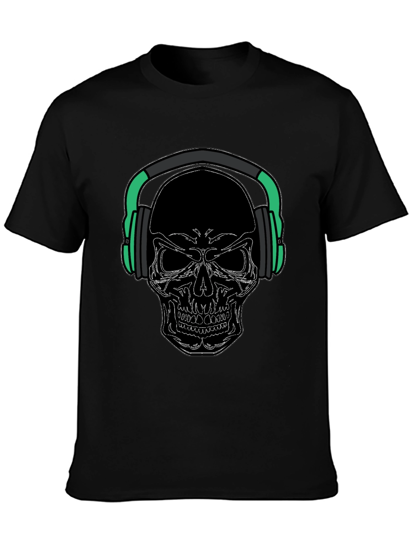 Skull with Headphones Graphic Tee - Black