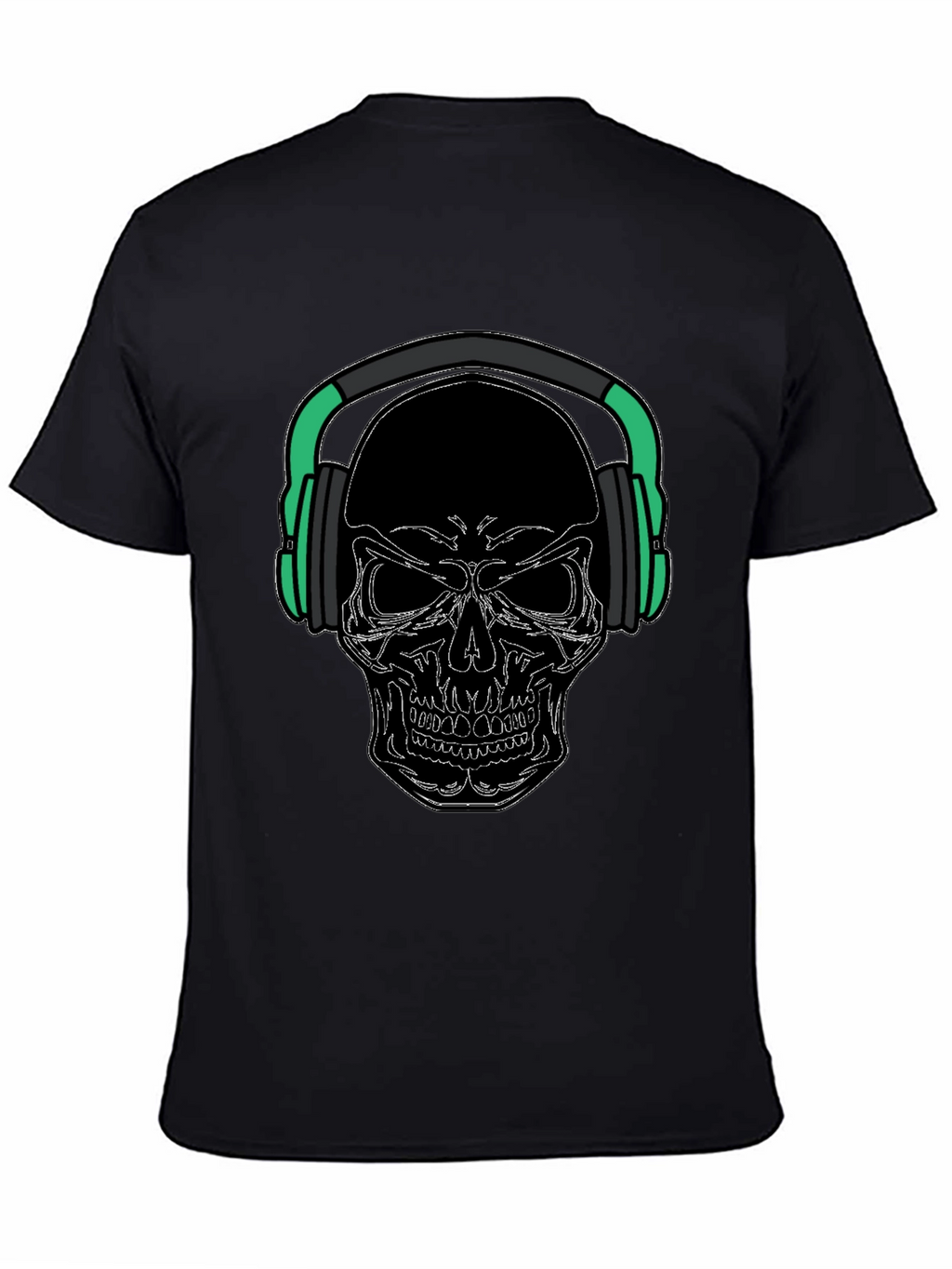 Skull with Headphones Graphic Tee - Black
