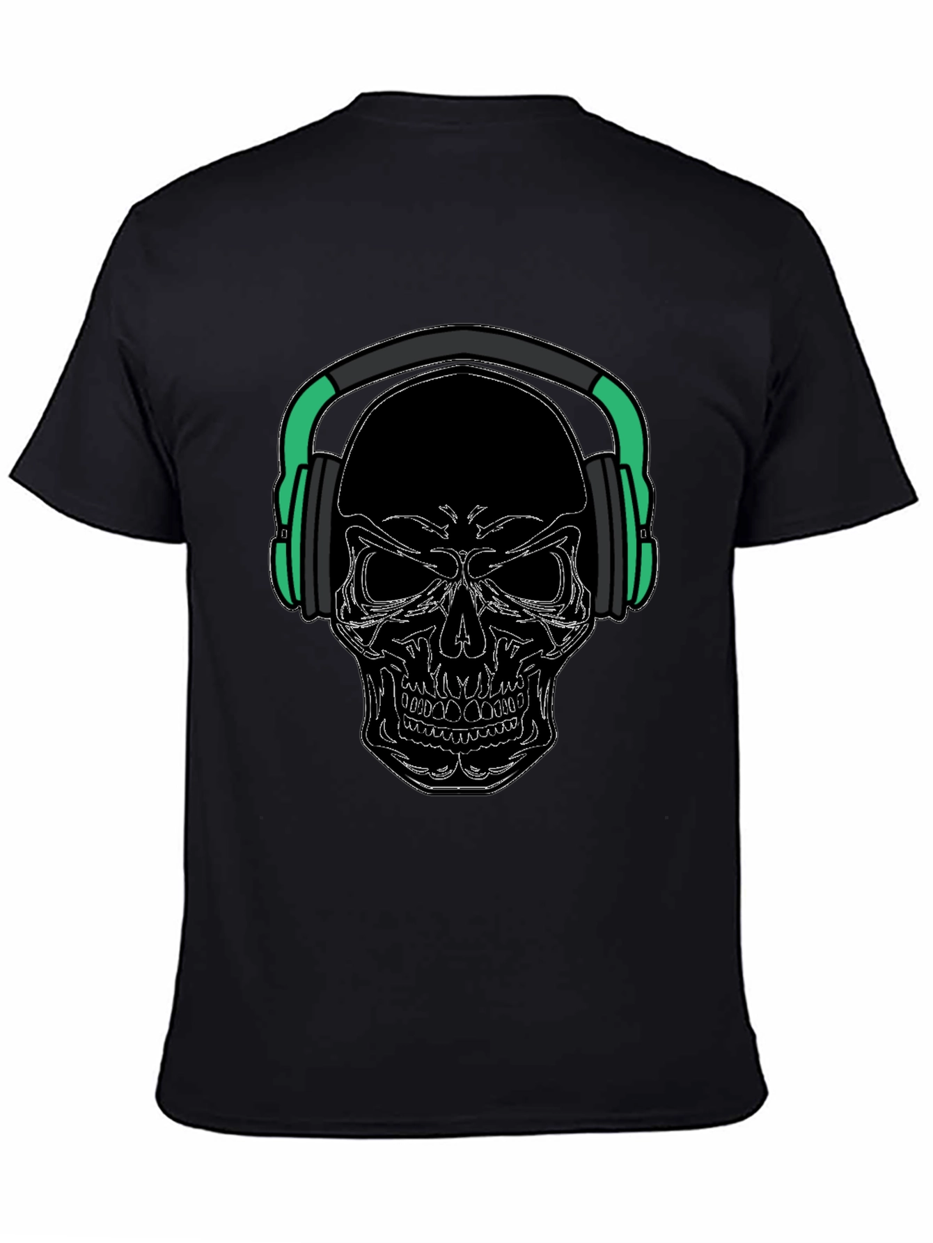 Skull with Headphones Graphic Tee - Black