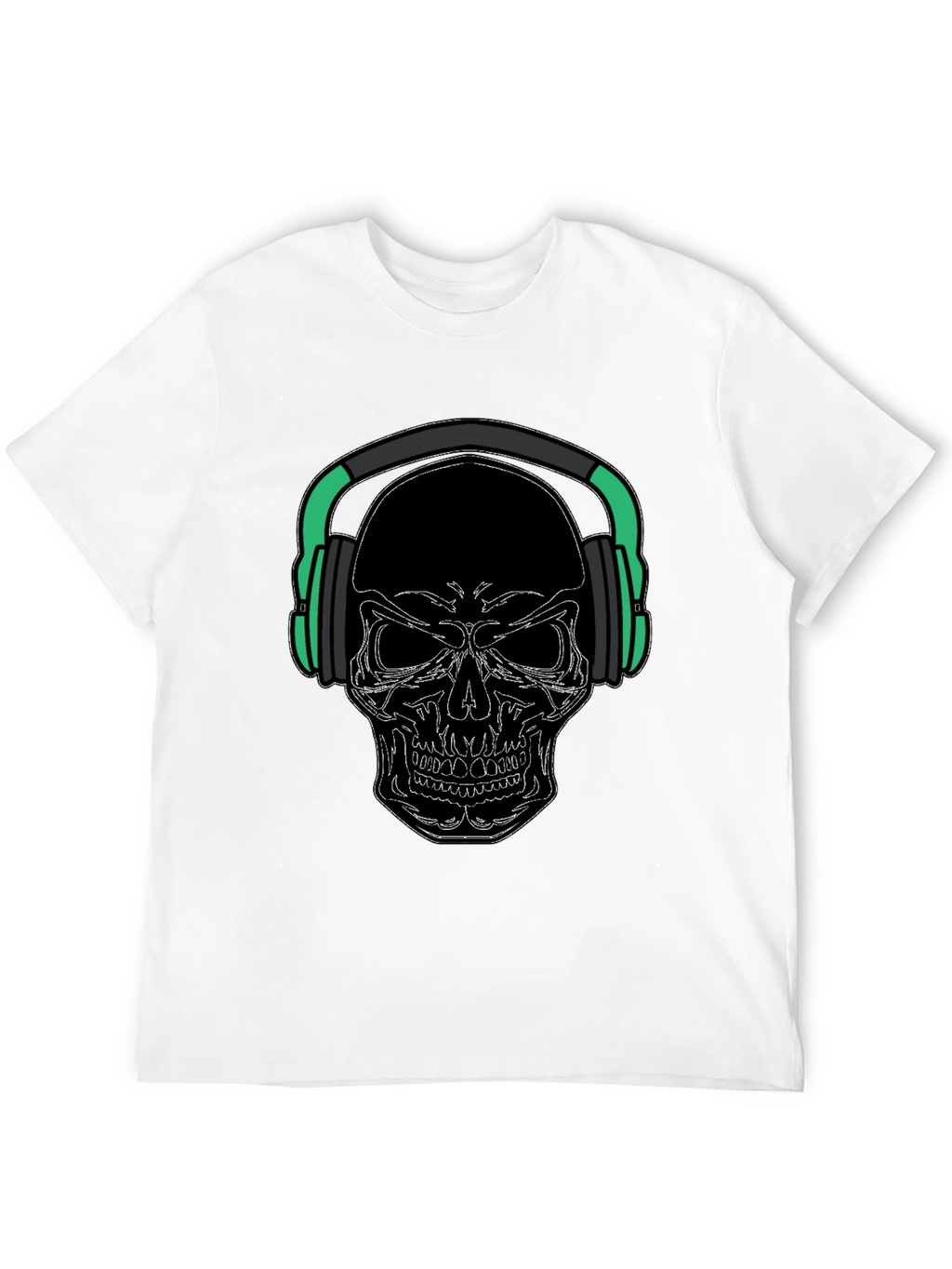 Skull with Headphones Graphic Tee - Black