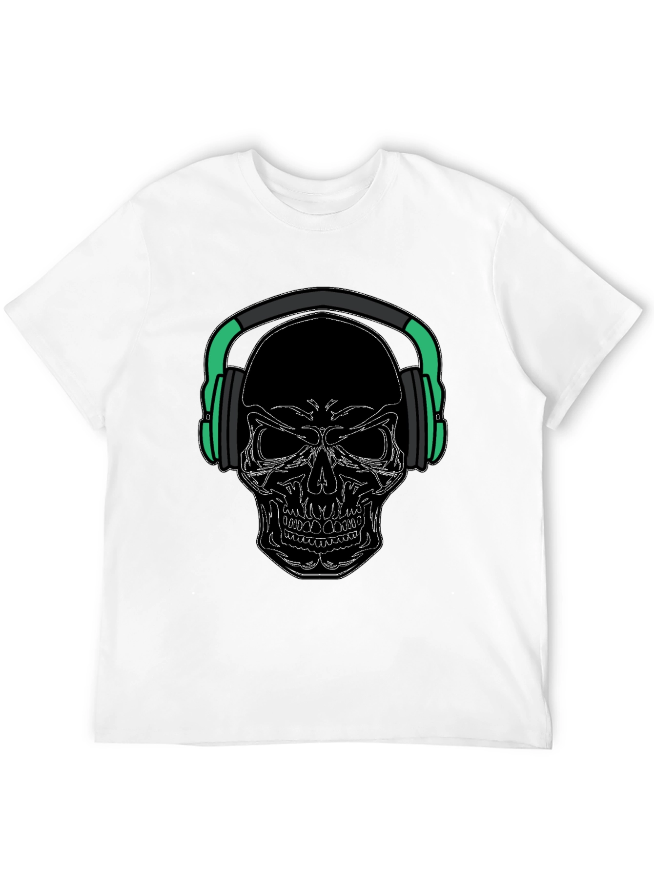 Skull with Headphones Graphic Tee - Black