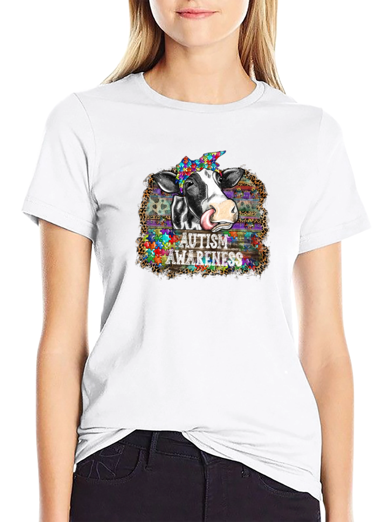 Autism Awareness Cow Graphic T-Shirt