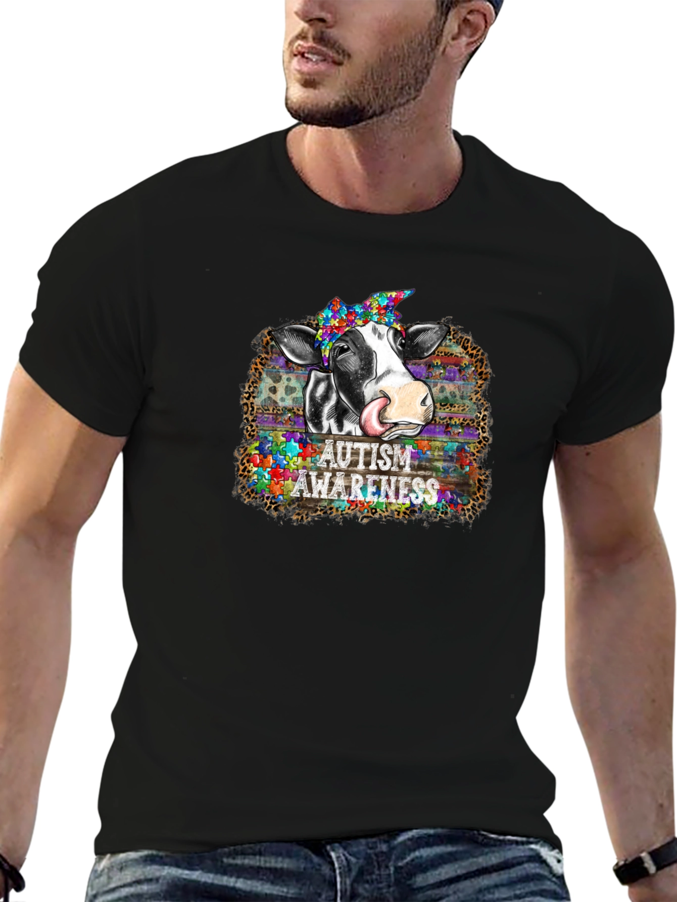 Autism Awareness Cow Graphic T-Shirt