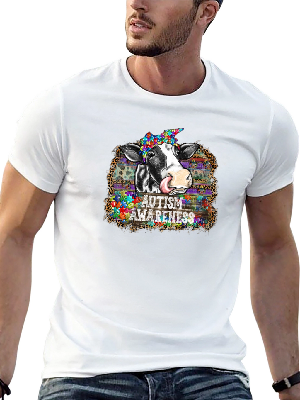 Autism Awareness Cow Graphic T-Shirt