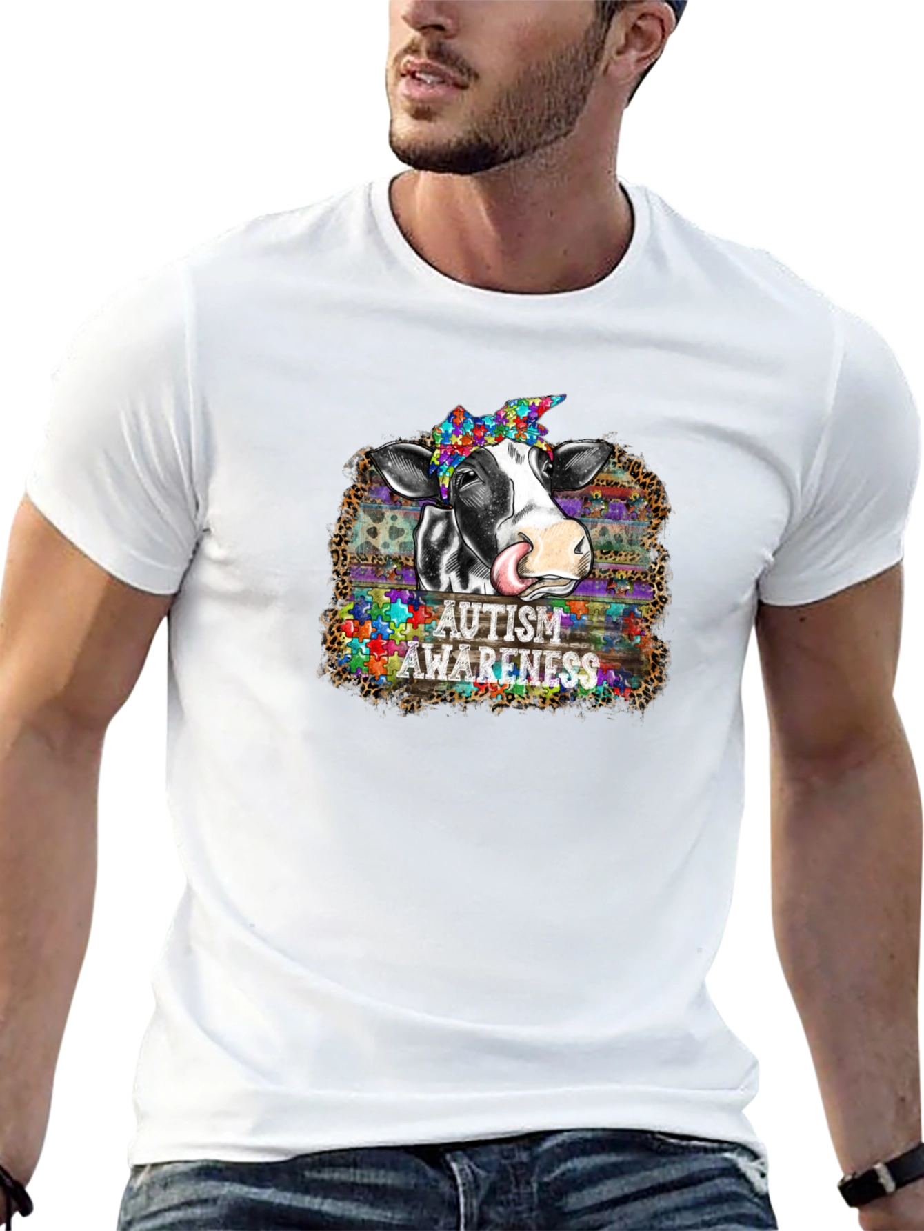 Autism Awareness Cow Graphic T-Shirt