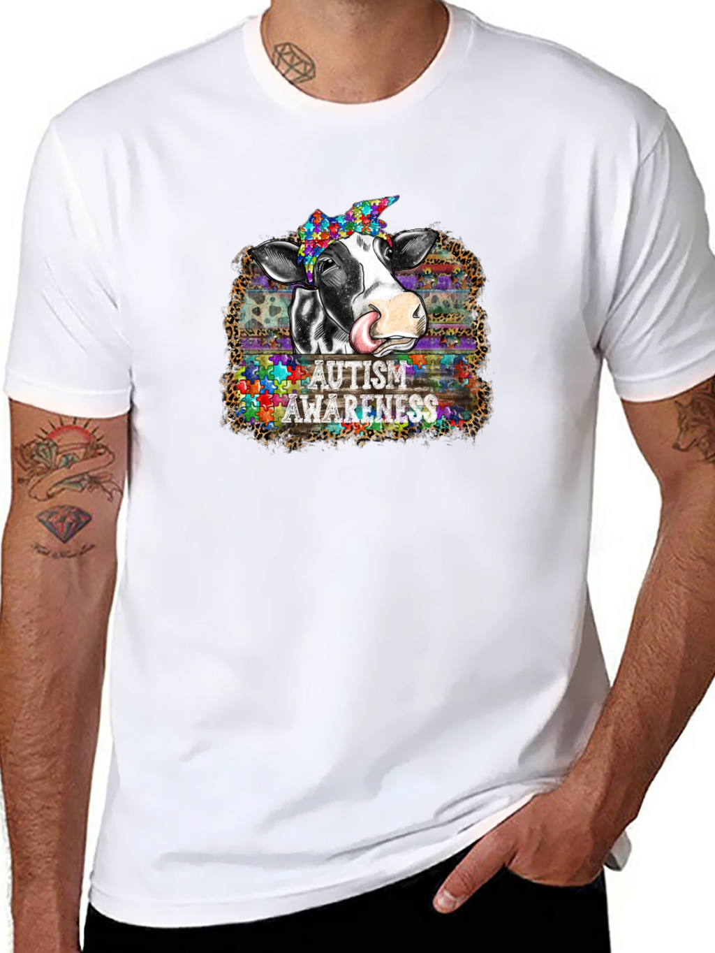 Autism Awareness Cow Graphic T-Shirt