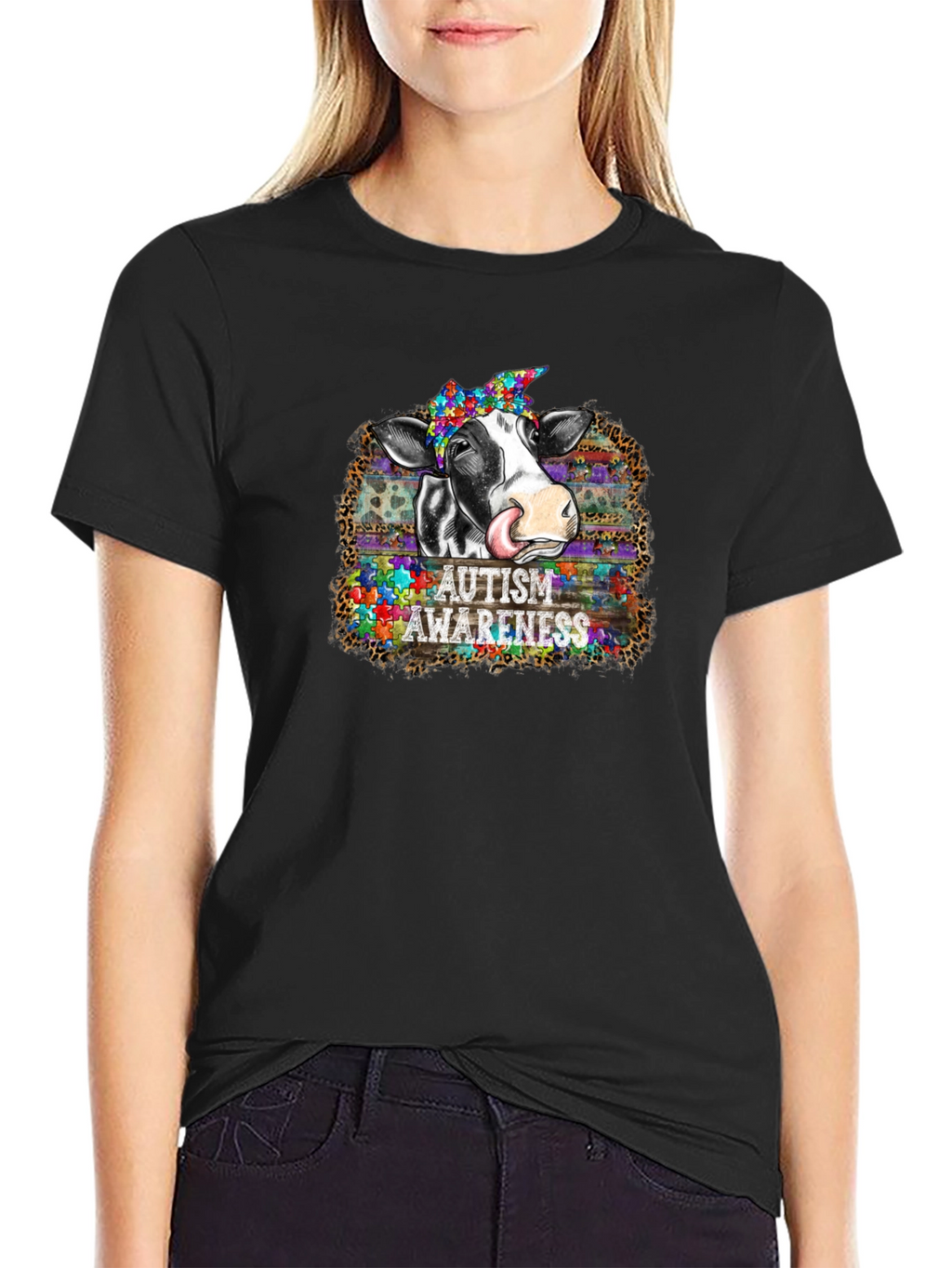 Autism Awareness Cow Graphic T-Shirt