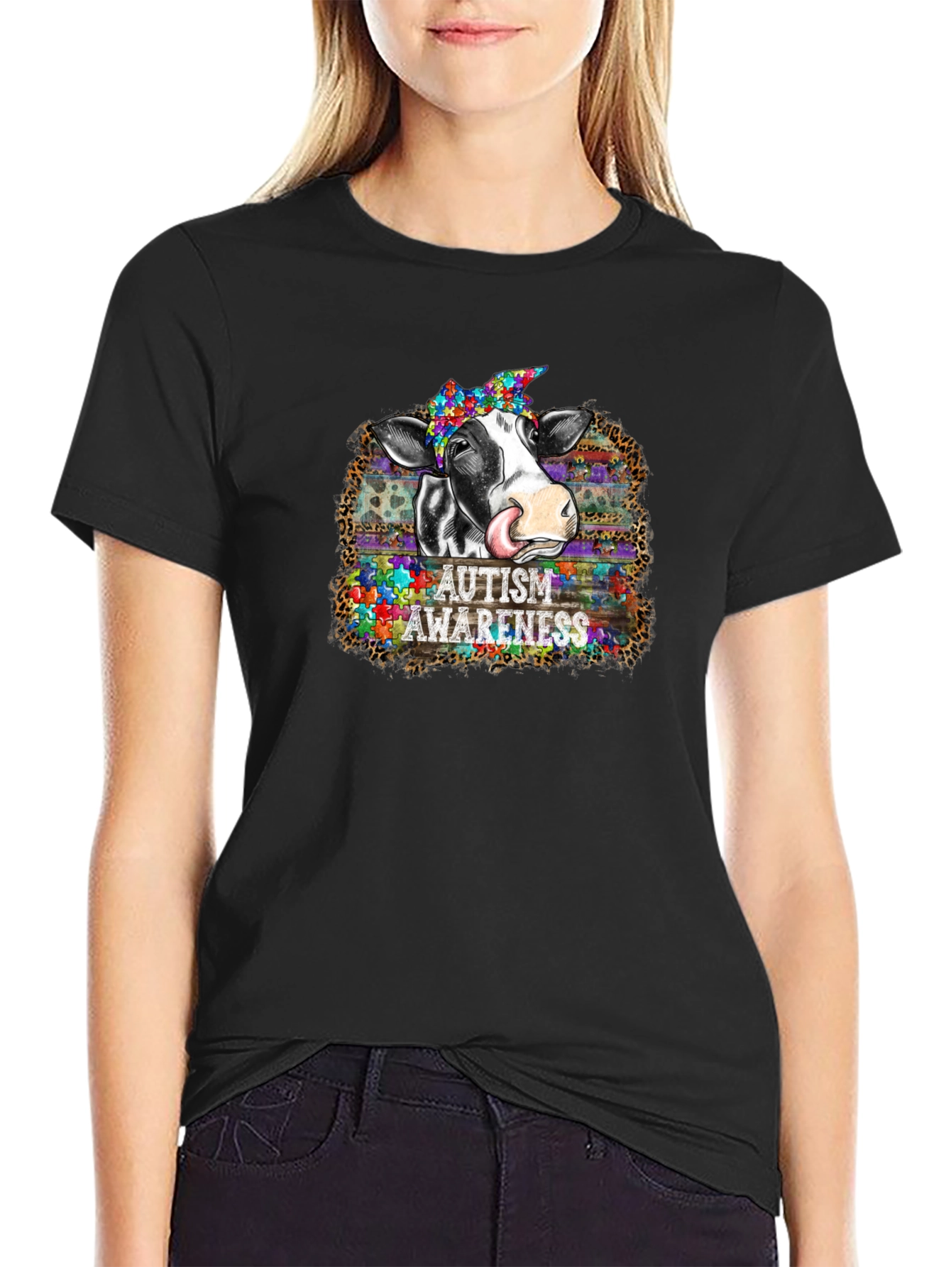 Autism Awareness Cow Graphic T-Shirt