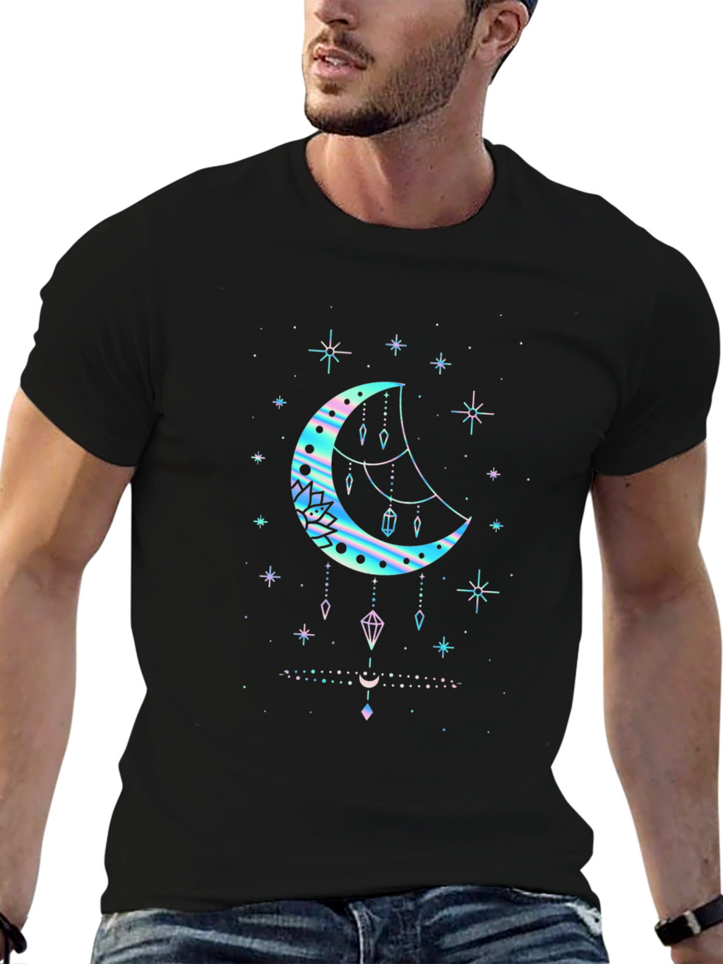 Celestial Moon Graphic T-Shirt - Black