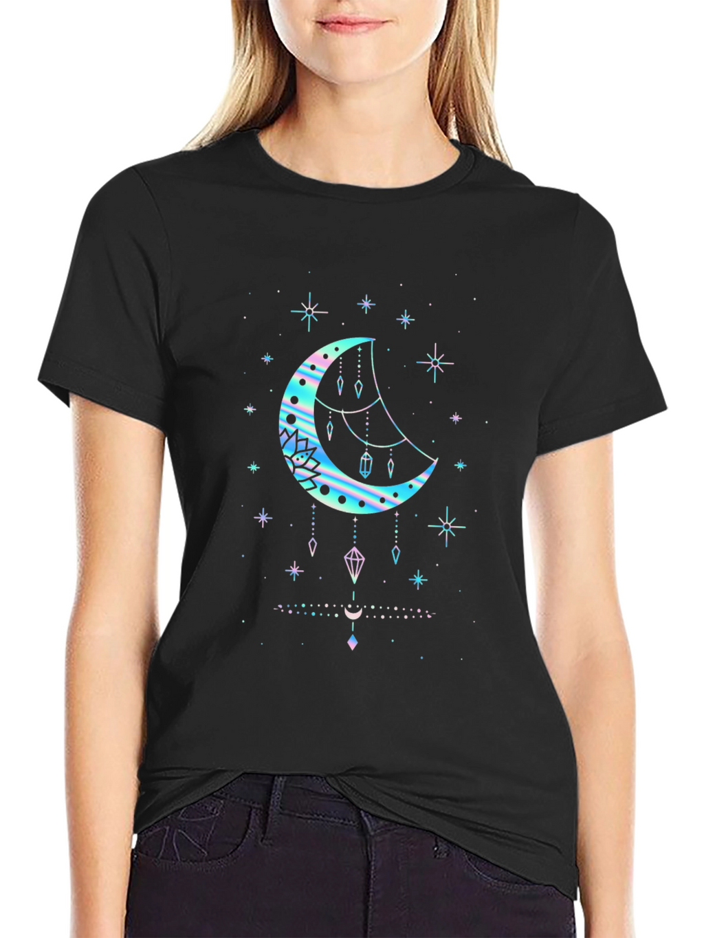 Celestial Moon Graphic T-Shirt - Black