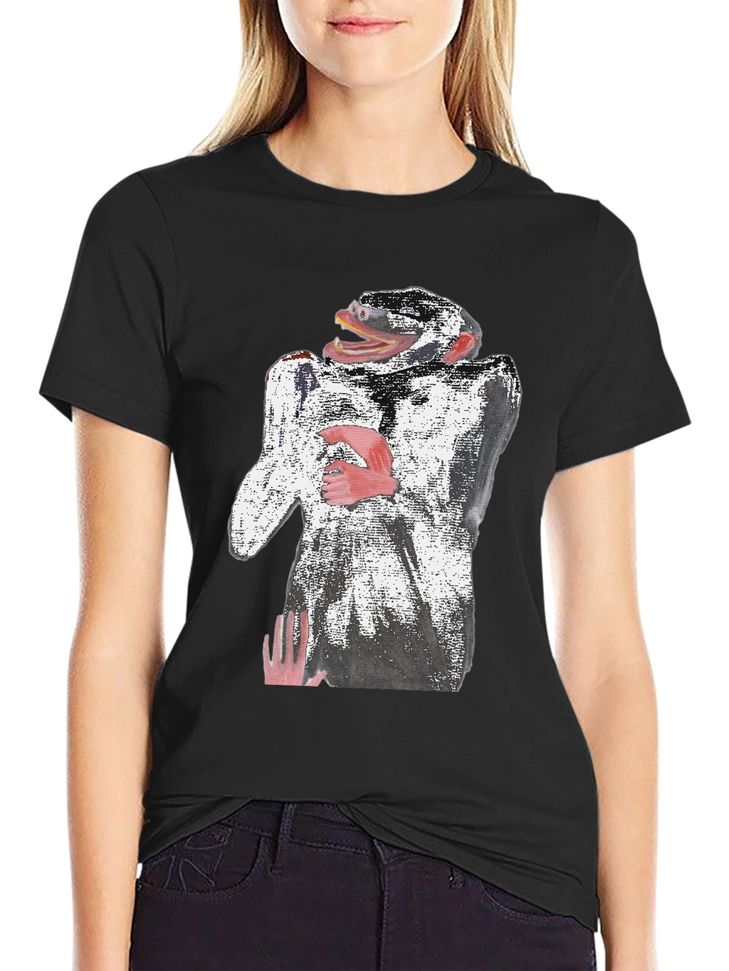 Abstract Monkey Graphic Tee - Black
