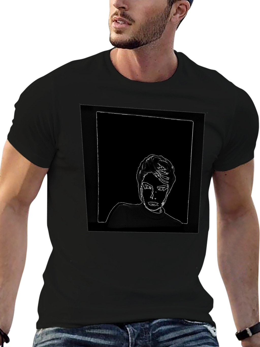 Abstract Portrait Graphic Tee - Black