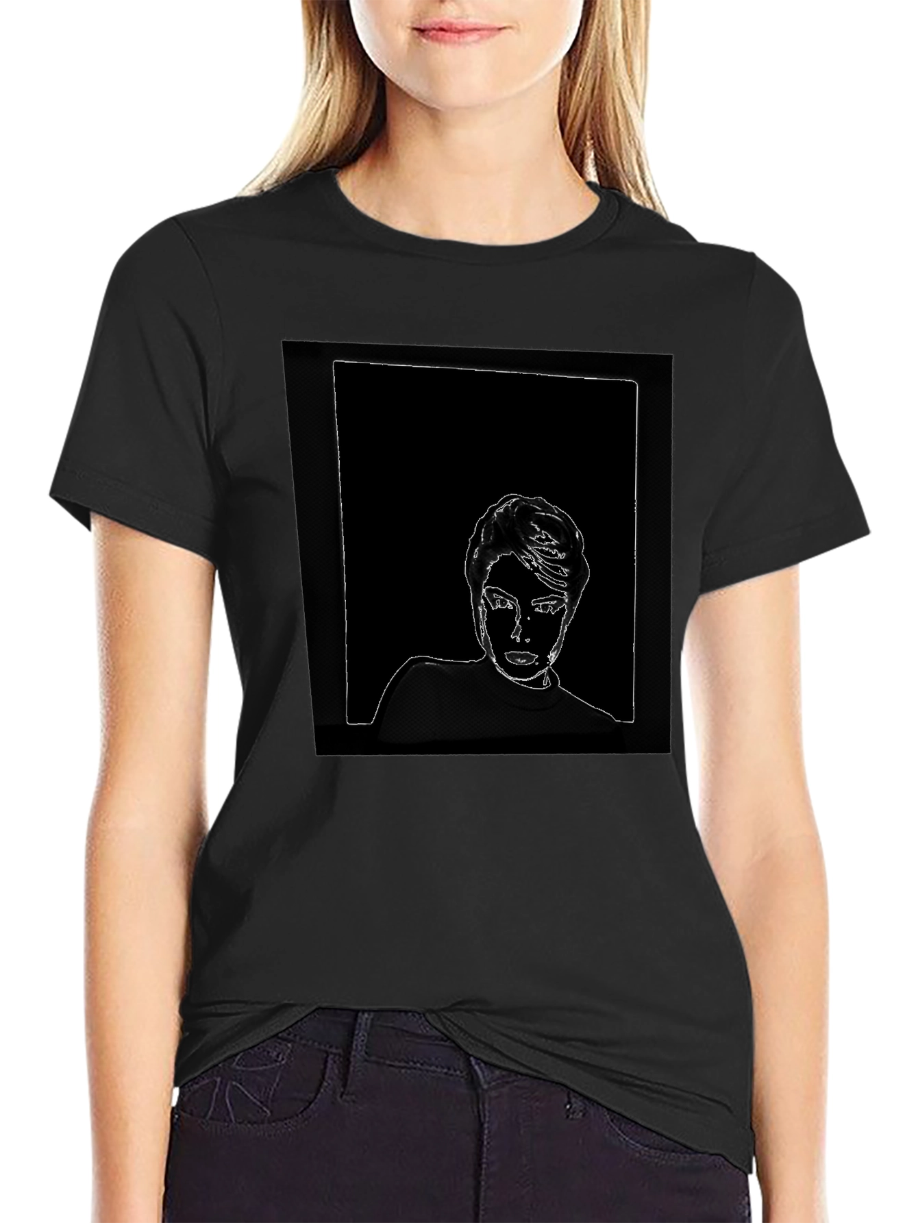 Abstract Portrait Graphic Tee - Black