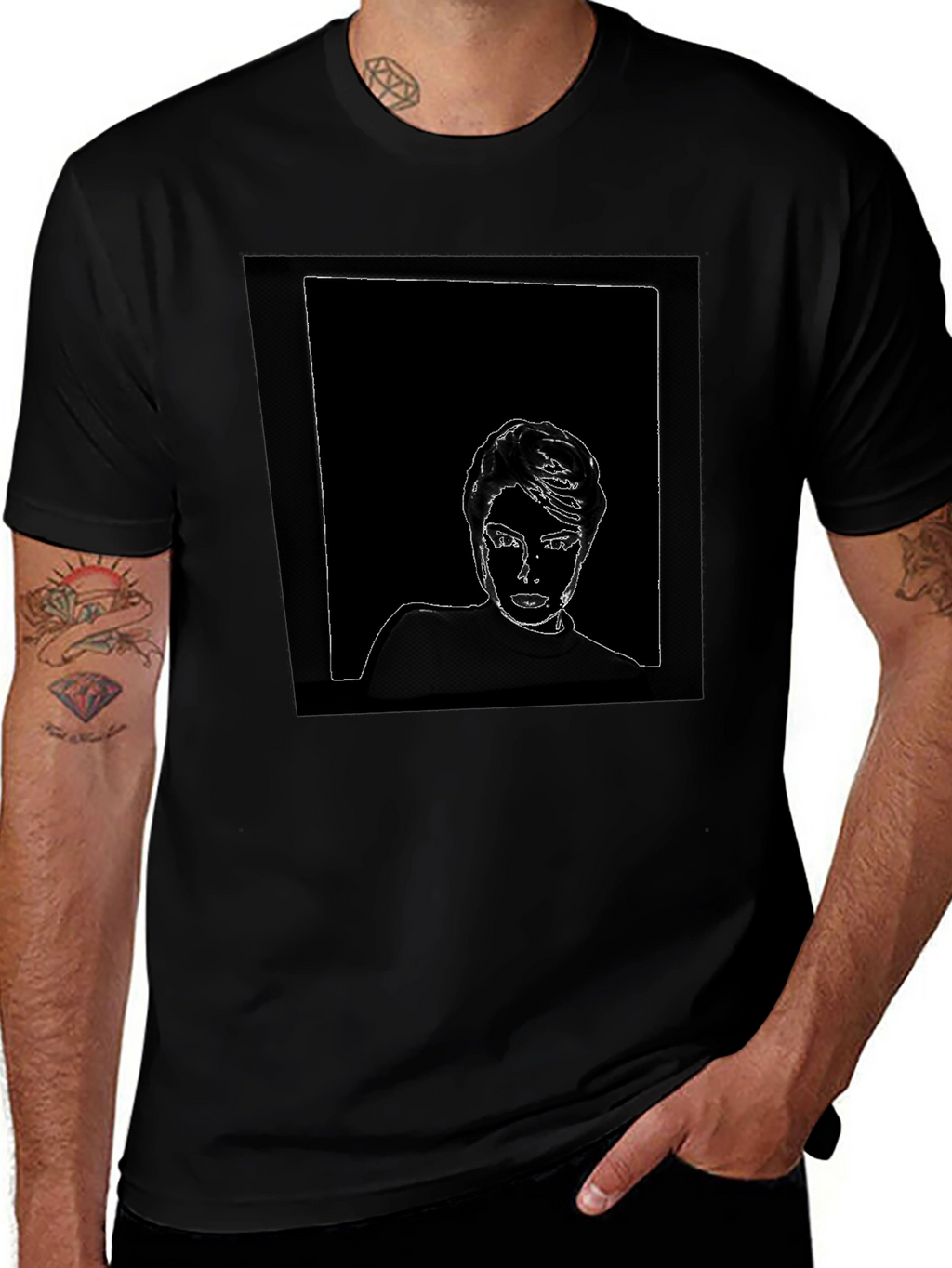 Abstract Portrait Graphic Tee - Black