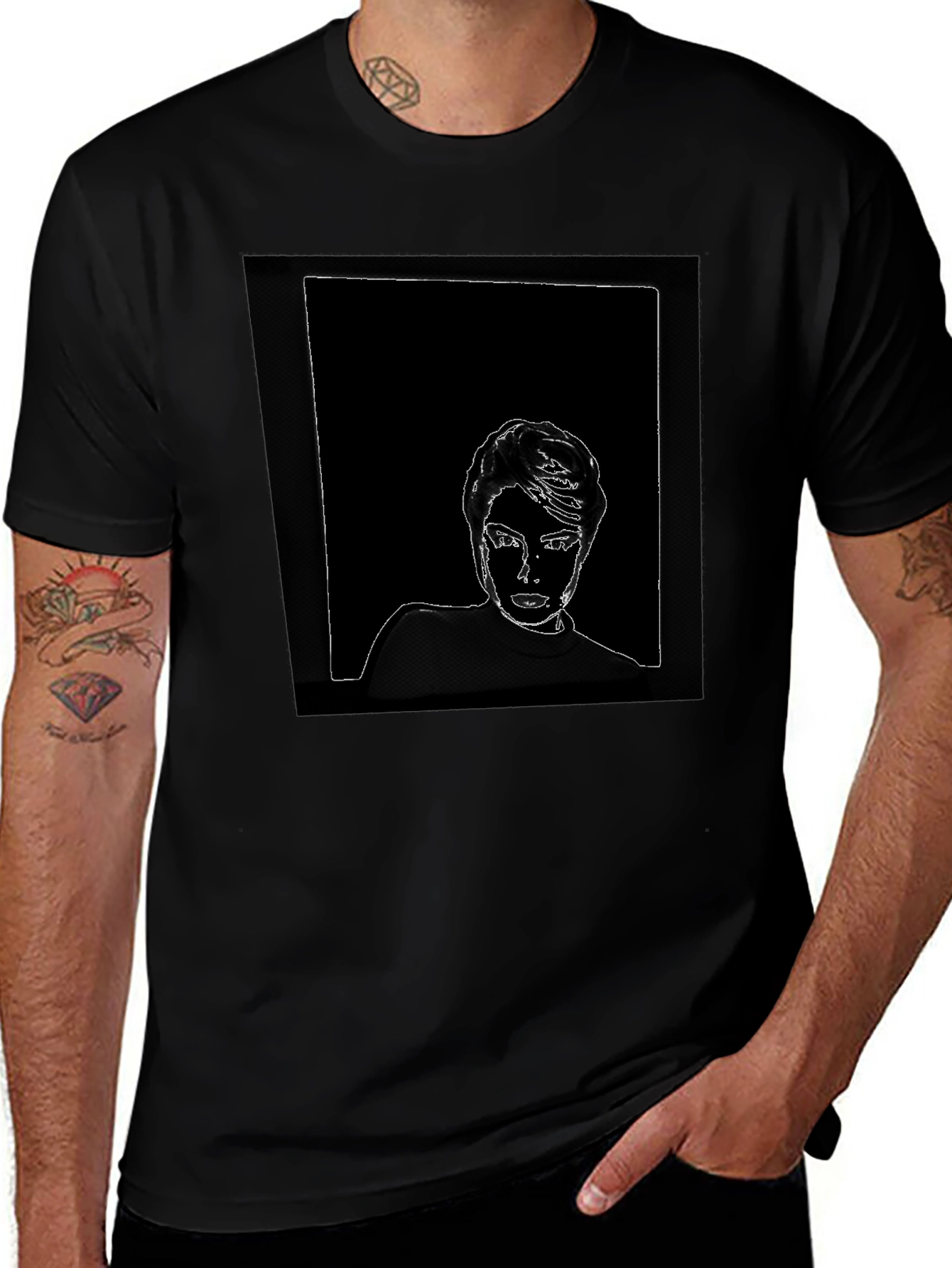 Abstract Portrait Graphic Tee - Black